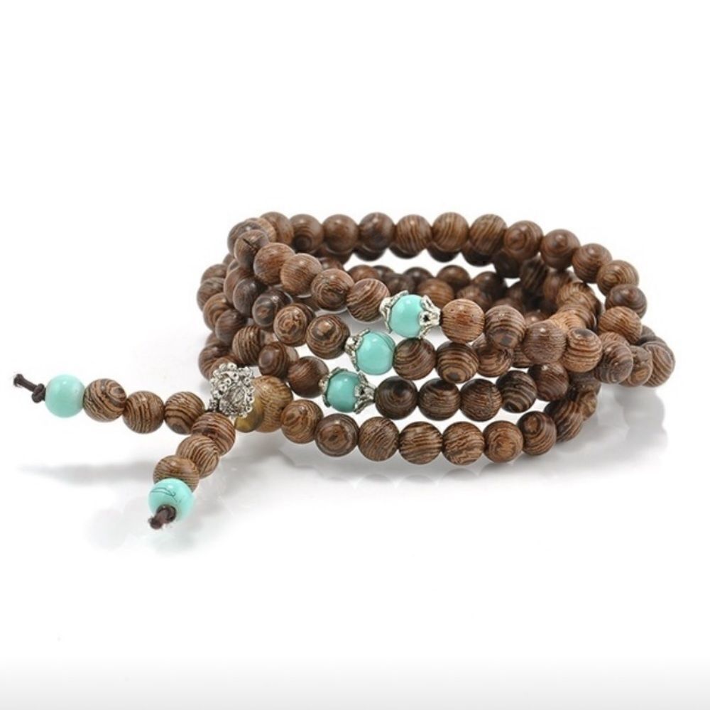 Brown & Turquoise Buddha Beads Wrap Bracelet